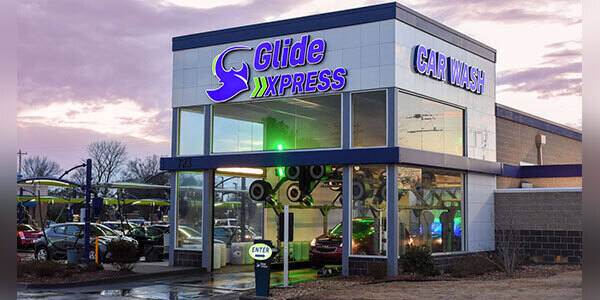 Glide Xpress Car Wash exterior view of the automated car wash in Cordova, TN, showing the modern wash facility and drive-through entrance