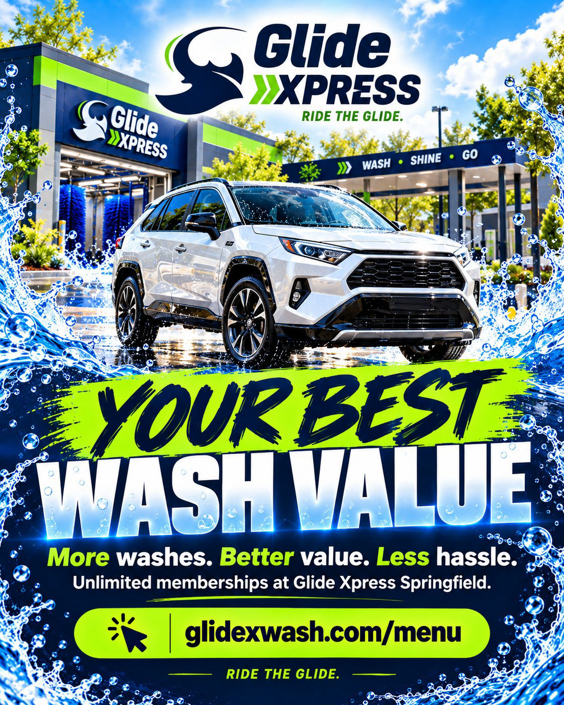 Glide Xpress Car Wash automated conveyor belt moving floor wash system in Cordova, TN