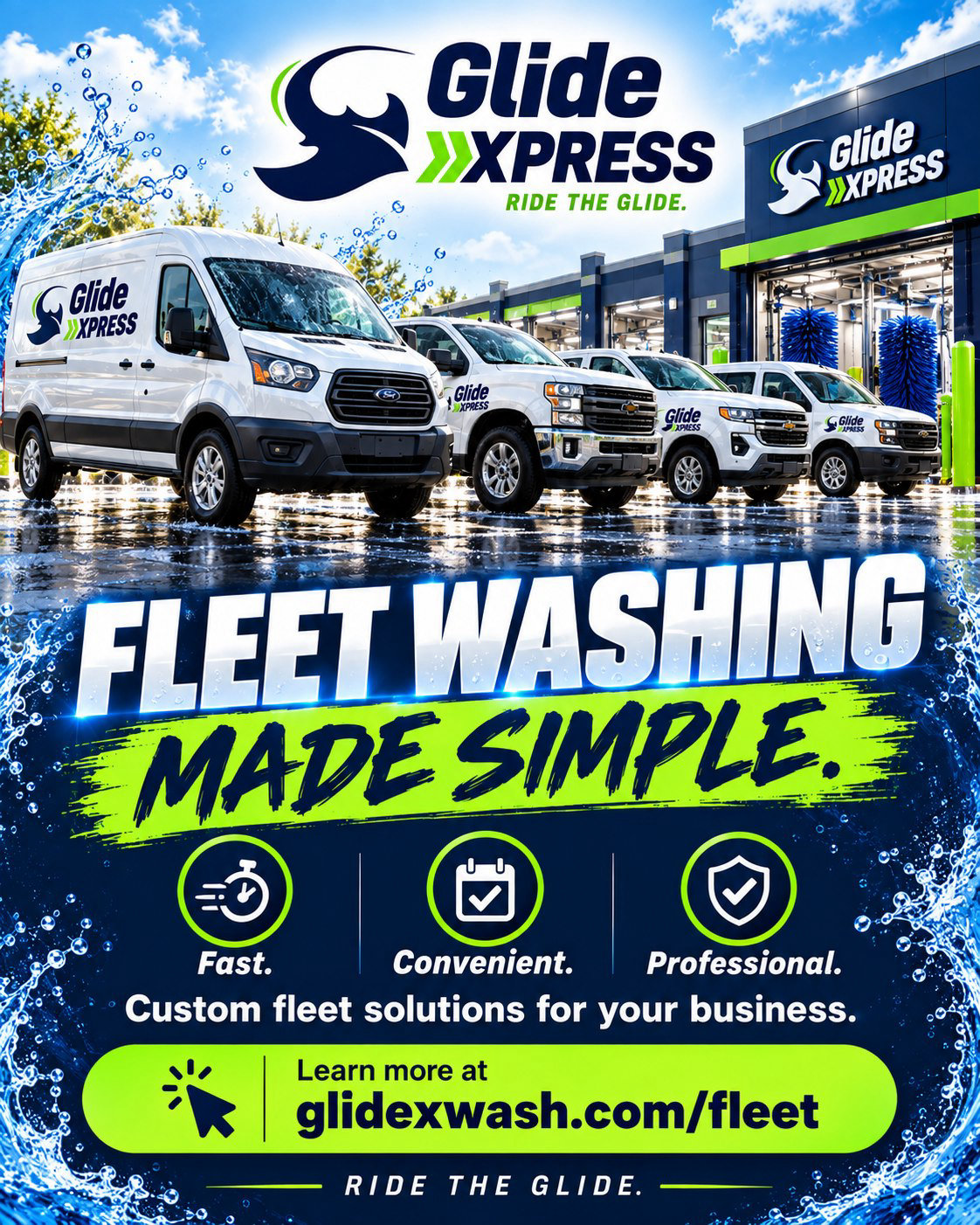 Glide Xpress Car Wash fleet of clean vehicles lined up after a premium automated wash in Cordova, TN