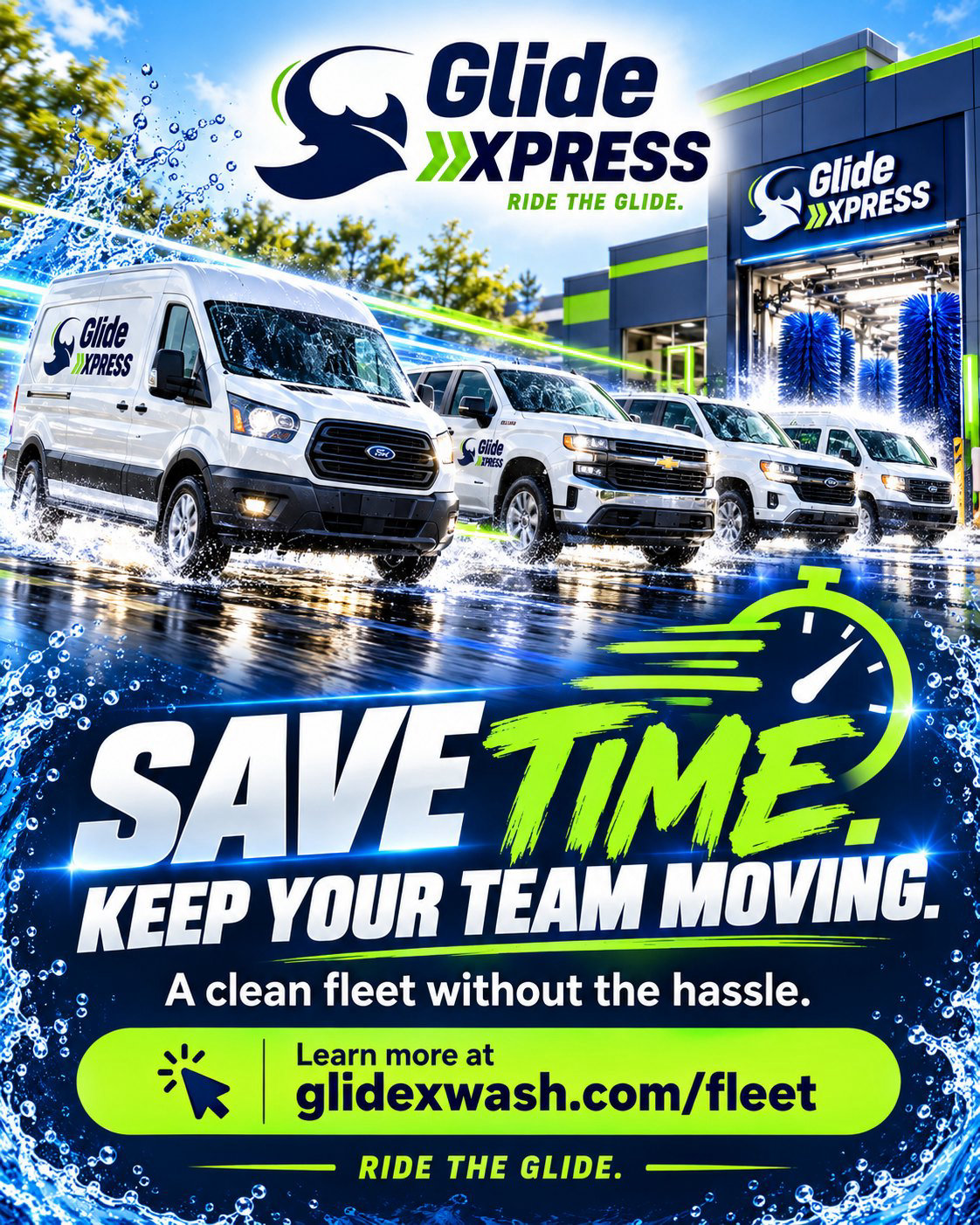 Glide Xpress Car Wash premium automated membership wash in Cordova, TN with a clean vehicle gliding through the conveyor